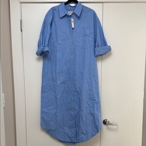 Maeve by Anthropology Blue Button-Up Shirt Dress